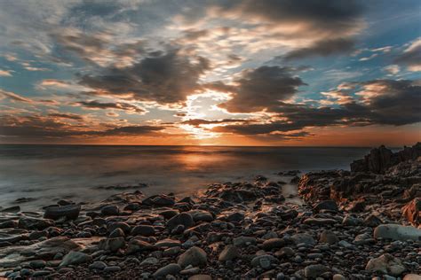 Scenery Iceland Sunrises And Sunsets Coast Stones Sky Clouds Hd
