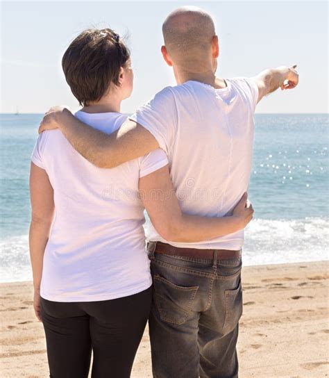 Elderly Man Hugs Woman Beach View Back Stock Photos Free And Royalty