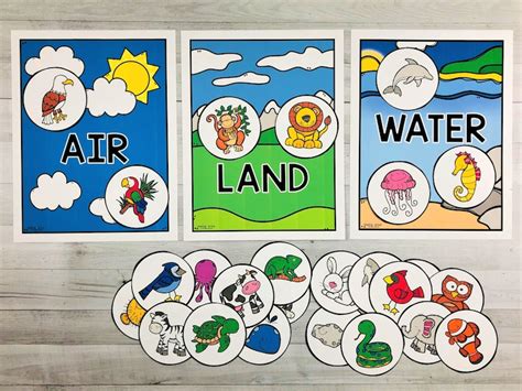 Animal Sort Air Land And Water Animals Animal Sorting Etsy