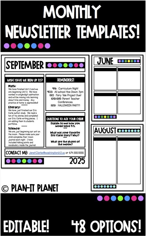 Monthly Newsletter Templates Editable Classroom Newsletter Template