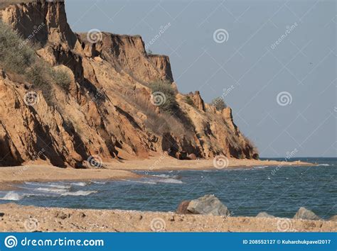 The Black Sea Coast Sandy Cliff And Blue Sky With Single Clouds In Summer Sunny Day Sanzhiika