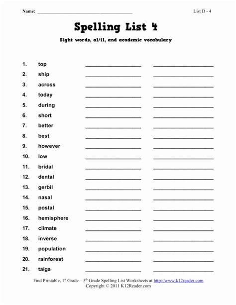 Spelling Activities For 6th Grade