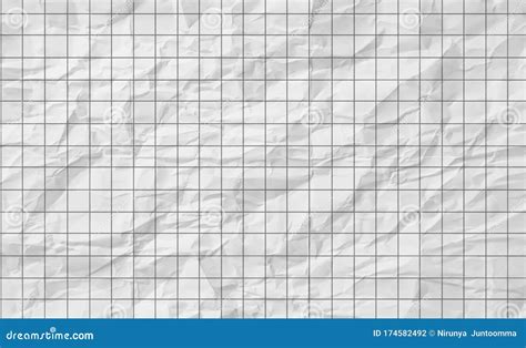 Grid Line Paper Of Sheet Gray Straight Lines On Crumpled White Paper