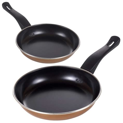 Set Of 2 Copper Look Carbon Steel Frying Pans 20cm And 24cm Cookware