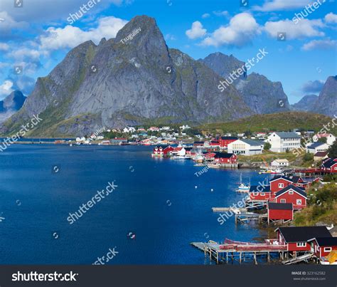 Beautiful Super Wide Angle Summer Aerial View Of Reine Norway Lofoten