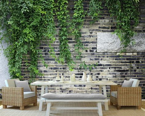 Beibehang Custom Wallpaper Brick Wall Green Leaves Flower Vine Brick