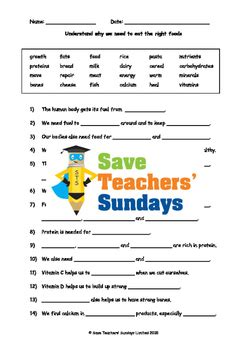 Varied Diet / Balanced Diet Lesson Plan and Worksheets by Save Teachers