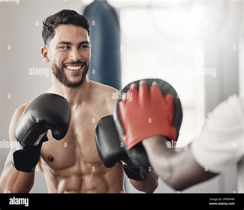 Fitness Boxing Happy Man Training Workout And Cardio Exercise Motivation Goals Healthy Muay