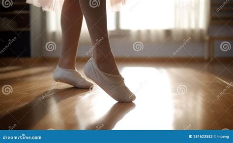 Close Up Of A Ballet Dancer S Feet As She Practices Pointe Exercises On