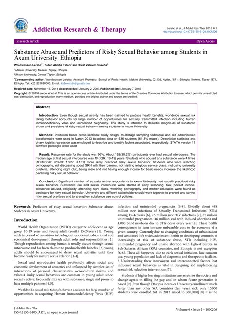 Pdf Substance Abuse And Predictors Of Risky Sexual Behavior Among