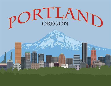 Portland Oregon Skyline Poster Illustration Digital Art By Jit Lim