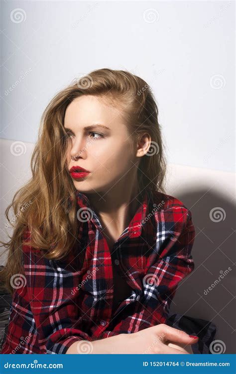 Beautiful Girl Sitting On The Bed Stock Photo Image Of Sensuality