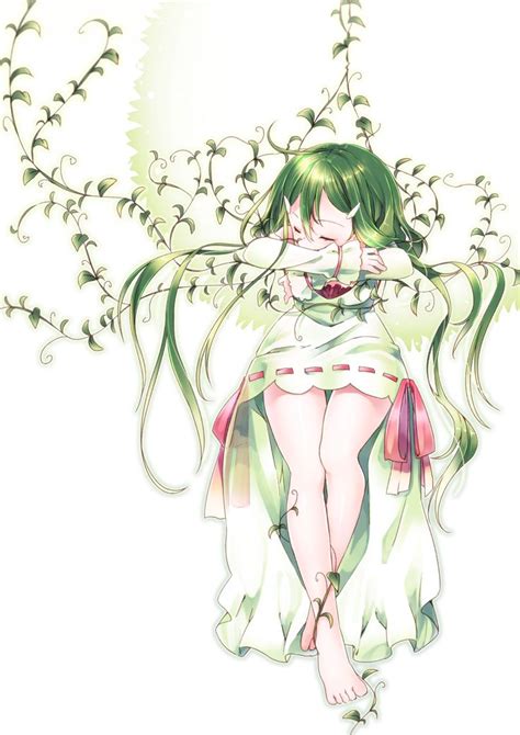 Safebooru 1girl Barefoot Closed Eyes Dress Green Hair Highres Horns