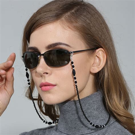 Fashion Women Eyeglass Chains Black Acrylic Beads Chains Anti Slip Eyewear Cord Holder Neck