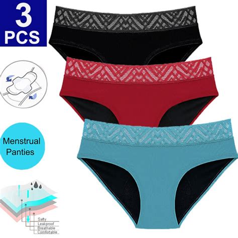 3pcs set menstrual panties for women period underwear 4 layer plus size heavy flow absorbency