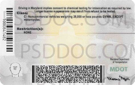 Usa Maryland Driver License Front Back Sides Psd Store