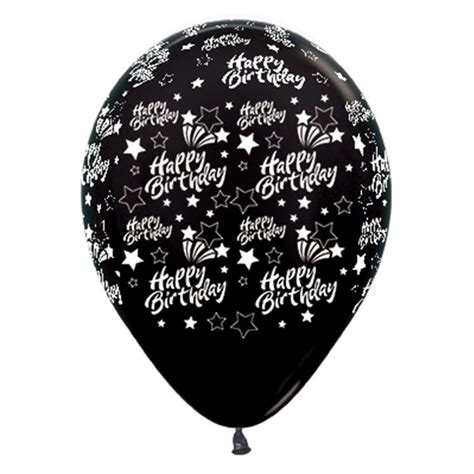 Teardrop Metal Black Happy Birthday Shooting Stars Latex Balloons 25pk