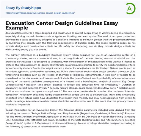 Evacuation Center Design Guidelines Essay Example