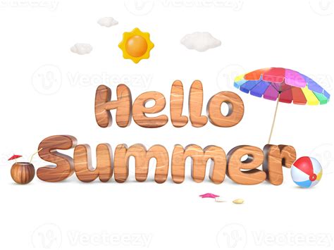 3d Rendering Wooden Hello Summer Word With Summer Objects 24958383 Png
