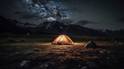 Premium Ai Image Camping Tent Under A Starry Night