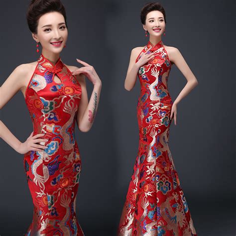 Chinese Traditional Dress Long Design Womens Costume Bridal Evening