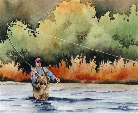 Fly Fishing Art Print Hooked Up Watercolor Etsy Fly Fishing Art