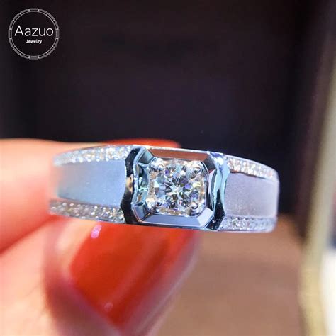 Aazuo 18k Pure White Gold Real Diamonds 030ct H Si Classic Wedding