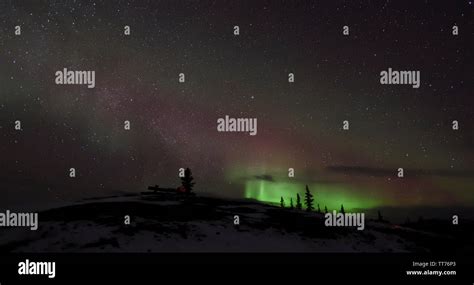 The Aurora Borealis Or Northern Lights From The Midnight Dome Viewpoint