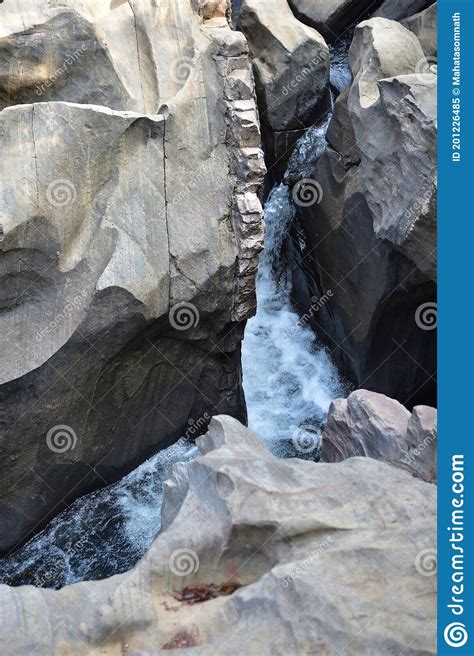 River Stream Flowing Over Rock Formations In The Mountains Stock Image