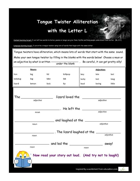 34 Free Tongue Twisters Worksheets