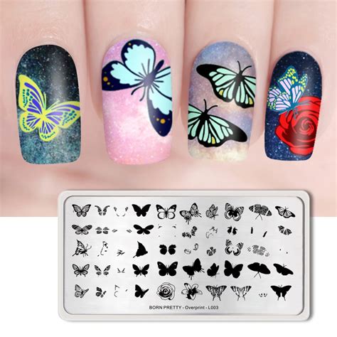 Born Pretty 1pc L003 Overprint Nail Stamping Plates Rectangle Butterfly