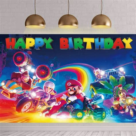 Kart Racing Mario Happy Birthday Backdrop Photo Party Supplies