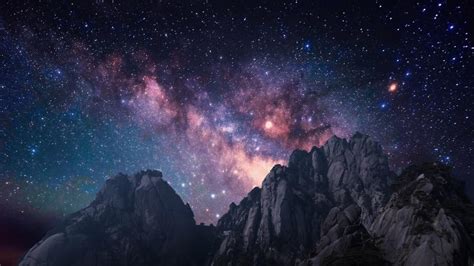 Milky Way Over The Rugged Mountains Wallpaper Backiee