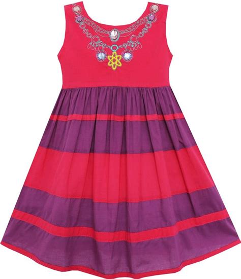 Girls Dress Little Girls Color Block Striped With Beading Red Size 12m