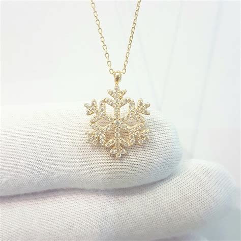 14k Real Solid Gold Snowflake Necklace For Women Ts For Her