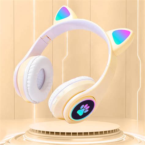 B39 Cat Ear Luminous Bluetooth Headset Beige Supplychain