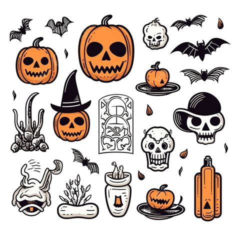 Halloween Collection Jack Pumpkin Ghost Bat And Web Grave Skull Potion