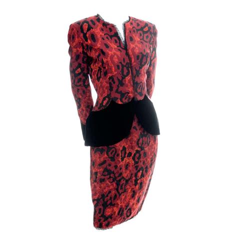1980s Vicky Tiel Couture Vintage Skirt Suit Leopard Print Silk Velvet