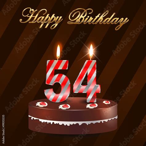 54 Year Happy Birthday Card With Cake And Candles 54th Birthday