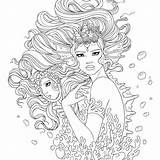 Coloring Mermaid Monster Sea Adults Fairy Adult Printable Monsters Artsy Line sketch template