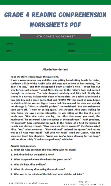 grade 4 reading comprehension worksheets pdf for august