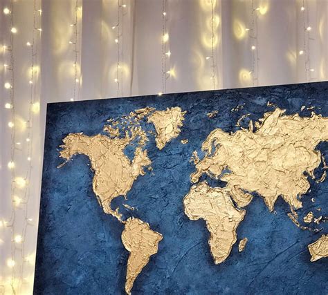 World Map Painting Textured World Map Wall Art Extra Large Etsy