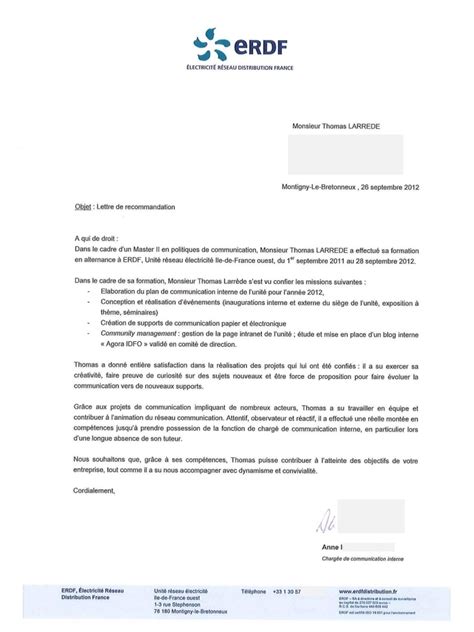 Notre mission de normalisation est au service de l'intérêt. Lettre de recommandation - Thomas Larrède (ERDF - 2012)
