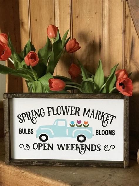 Spring Flower Market With Country Truck Sign The Truck Come In Any