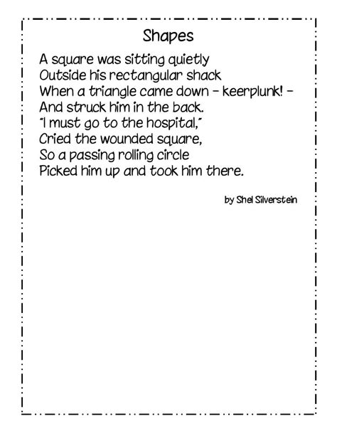 a shel silverstein poem about shapes first grade poems silverstein poems shel silverstein