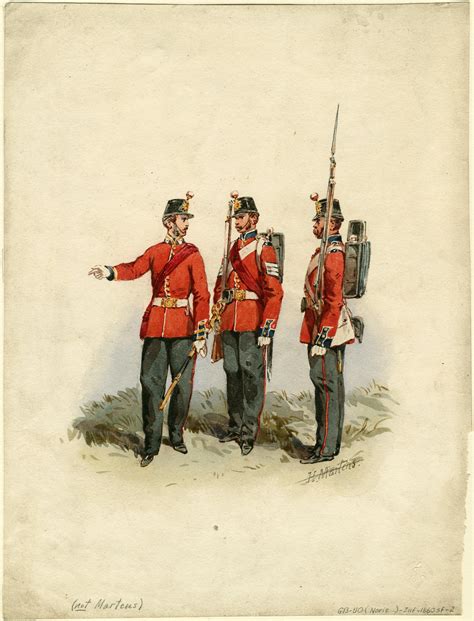 Officer Sergeant And Private Of Foot Regiment Marching Order 1860