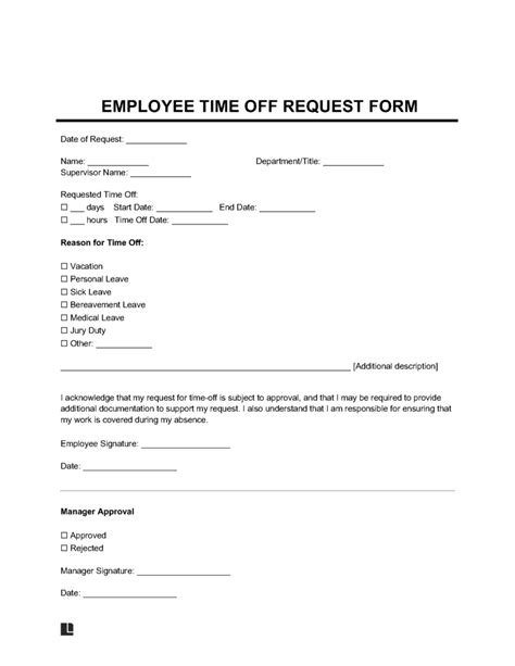 Free Employee Time Off Request Form Template Pdf And Word