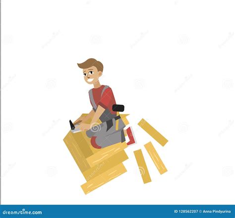 Floor Installer Male Working With Panels Poster Vector Illustration