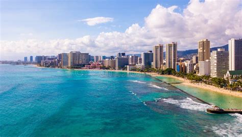Aerial View Of Waikiki Wall And Diamond Head In Honolulu Usa Stock