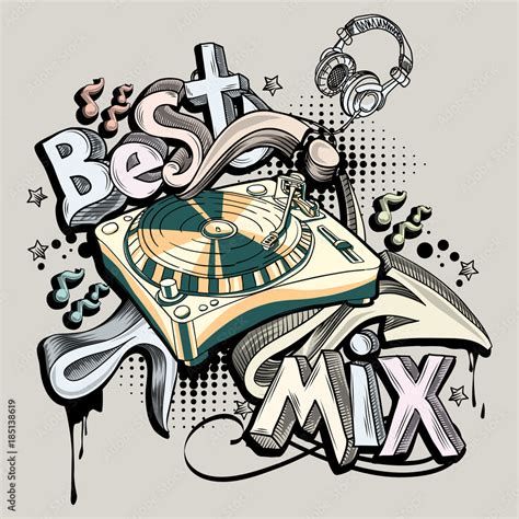 Best Mix Music Design With Turntable And Graffiti Arrows Stock Vector